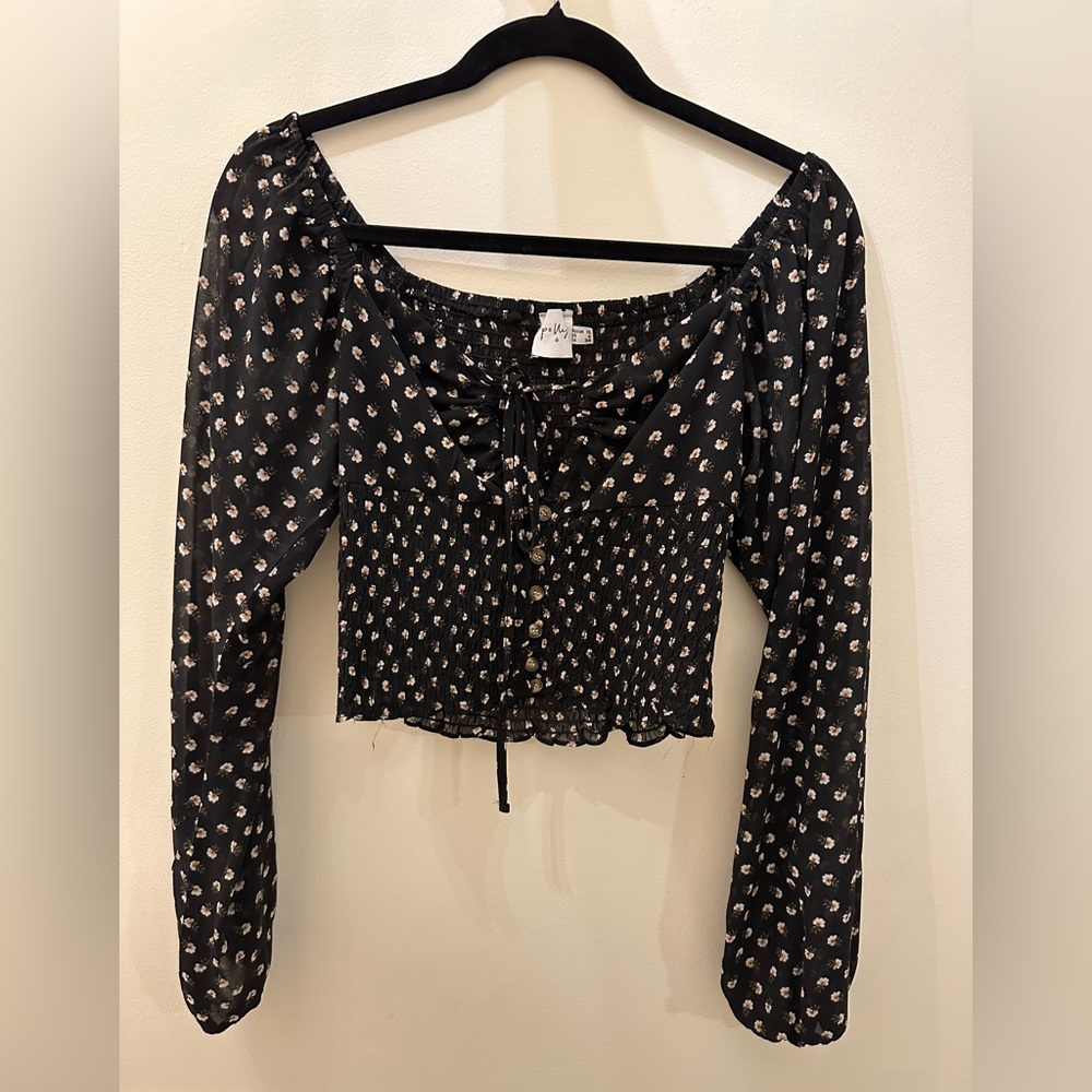 Princess polly long sleeve sheer black top size 6/medium